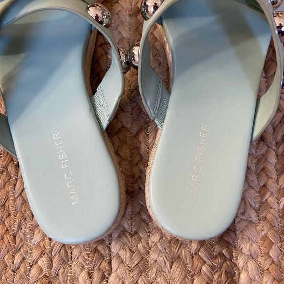 New Marc Fisher Prisca Espadrille Sandals Sz 8.5 Silver Studded Slide mint - Picture 5 of 12